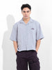 Men's Blue Boxy Fit Embroided  Casual Shirt