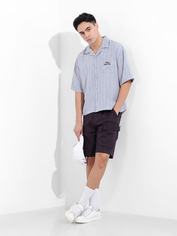 Men's Blue Boxy Fit Embroided  Casual Shirt