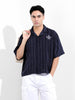 Men's Navy Blue Boxy Fit Striped Casual Shirt