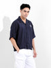 Men's Navy Blue Boxy Fit Striped Casual Shirt