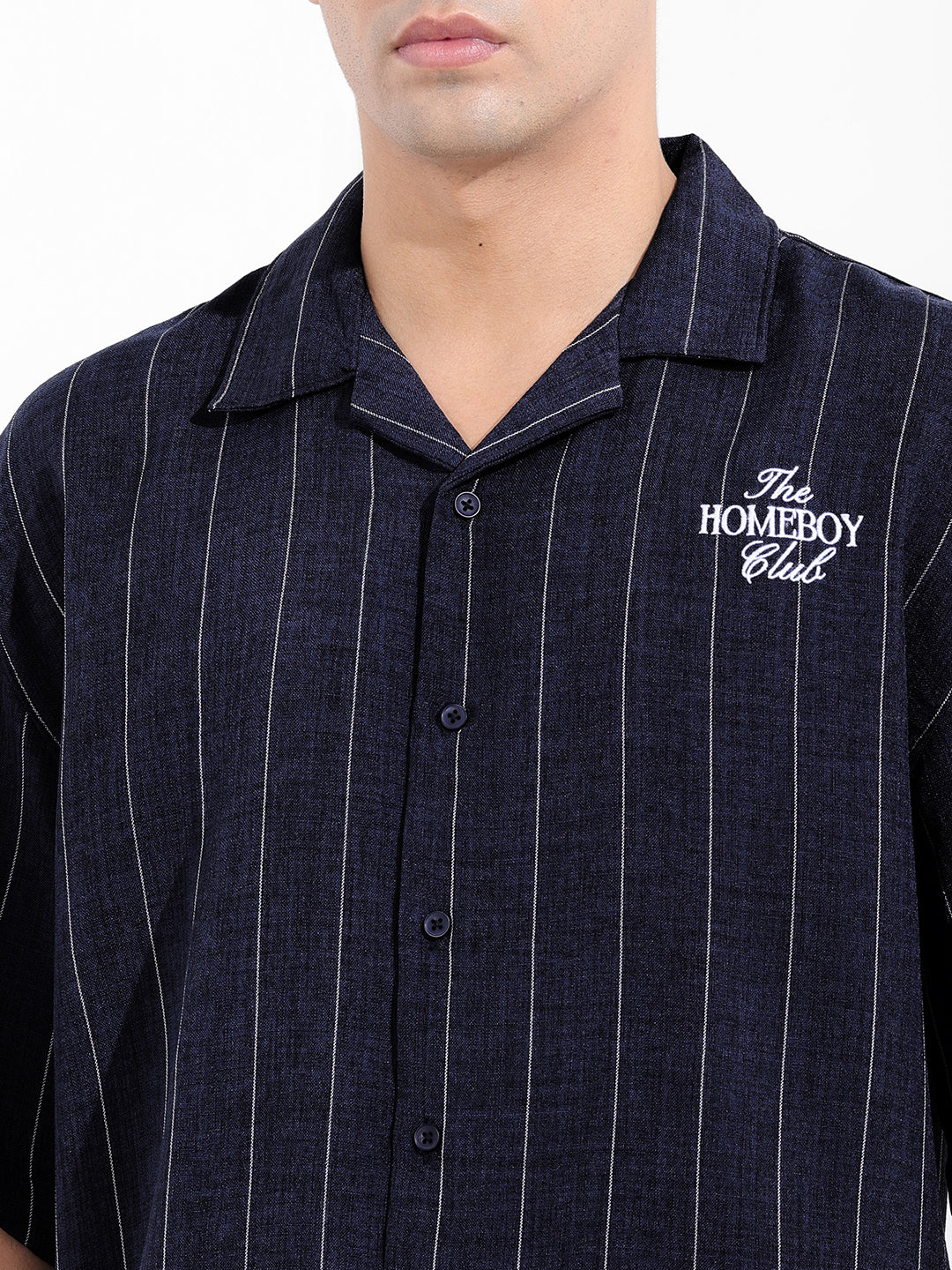 Men's Navy Blue Boxy Fit Striped Casual Shirt