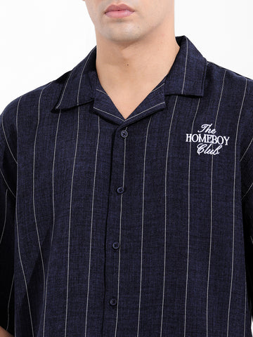 Men's Navy Blue Boxy Fit Striped Casual Shirt