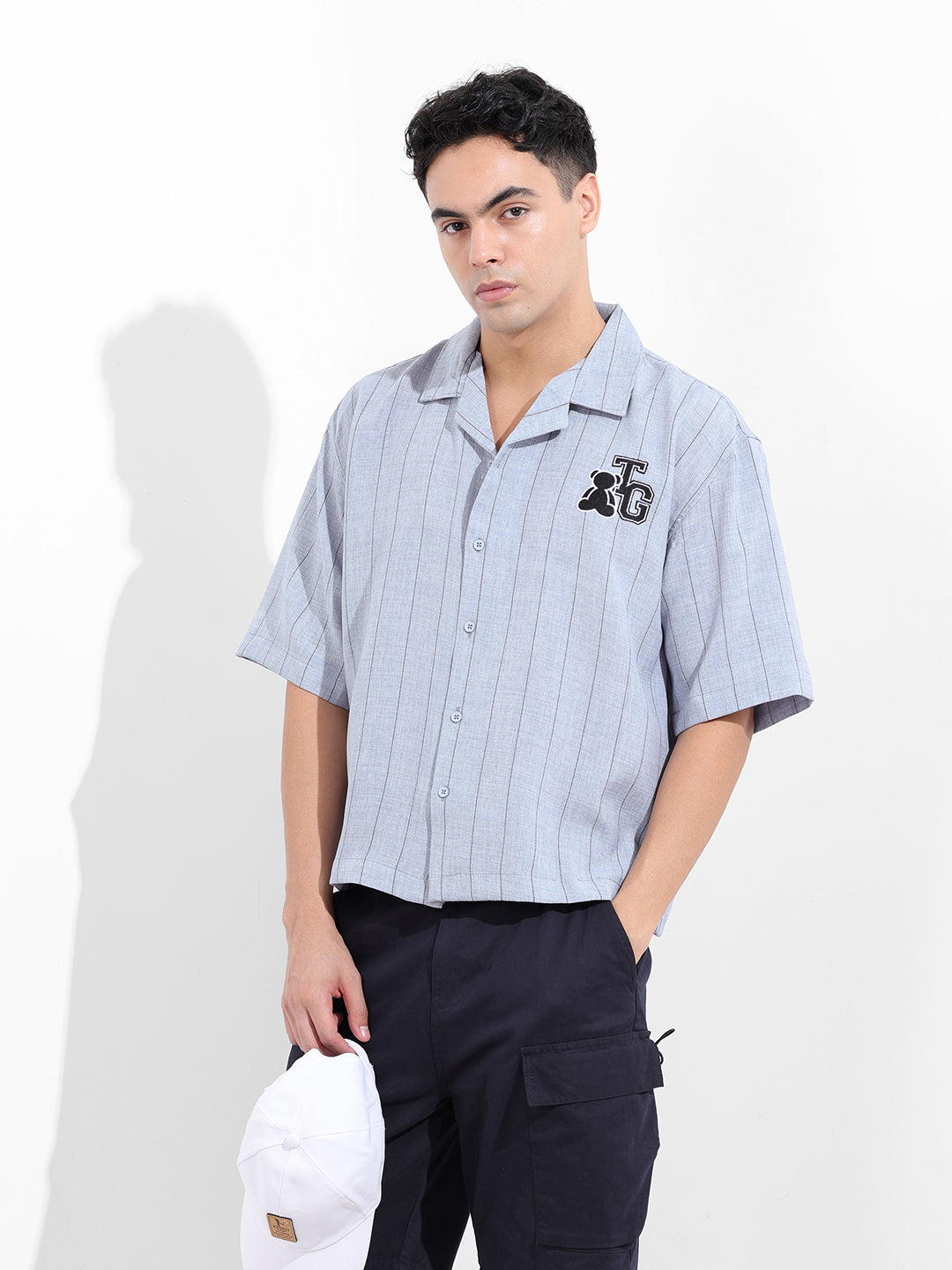 Men's Blue Boxy Fit Striped Casual Shirt