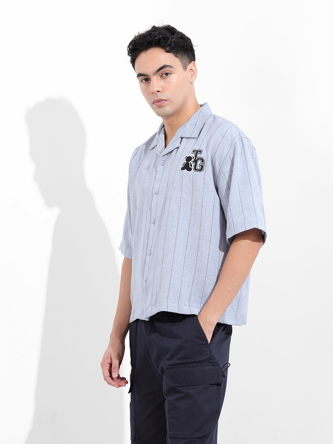 Men's Blue Boxy Fit Striped Casual Shirt