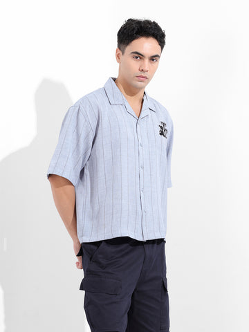 Men's Blue Boxy Fit Striped Casual Shirt