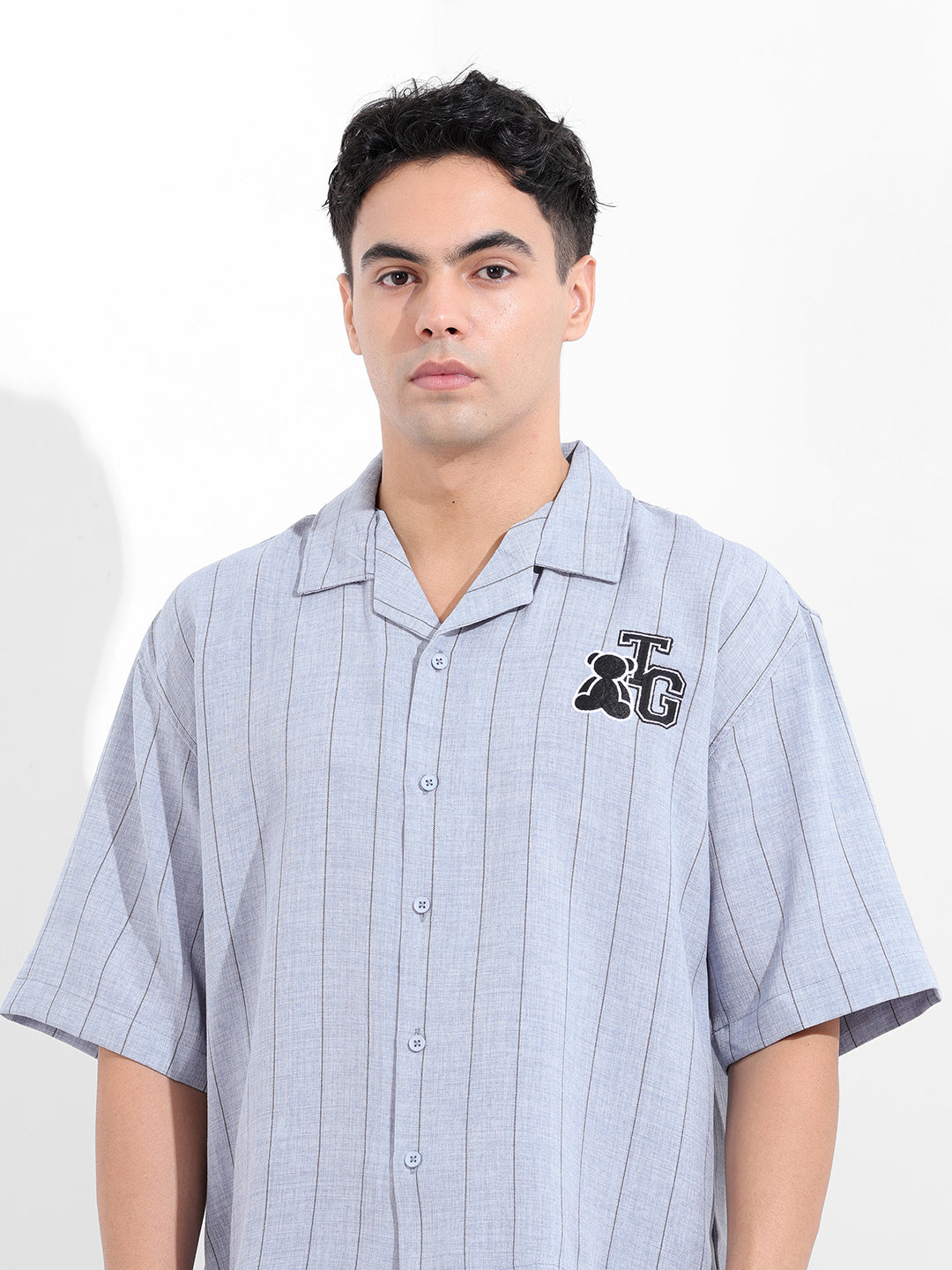 Men's Blue Boxy Fit Striped Casual Shirt
