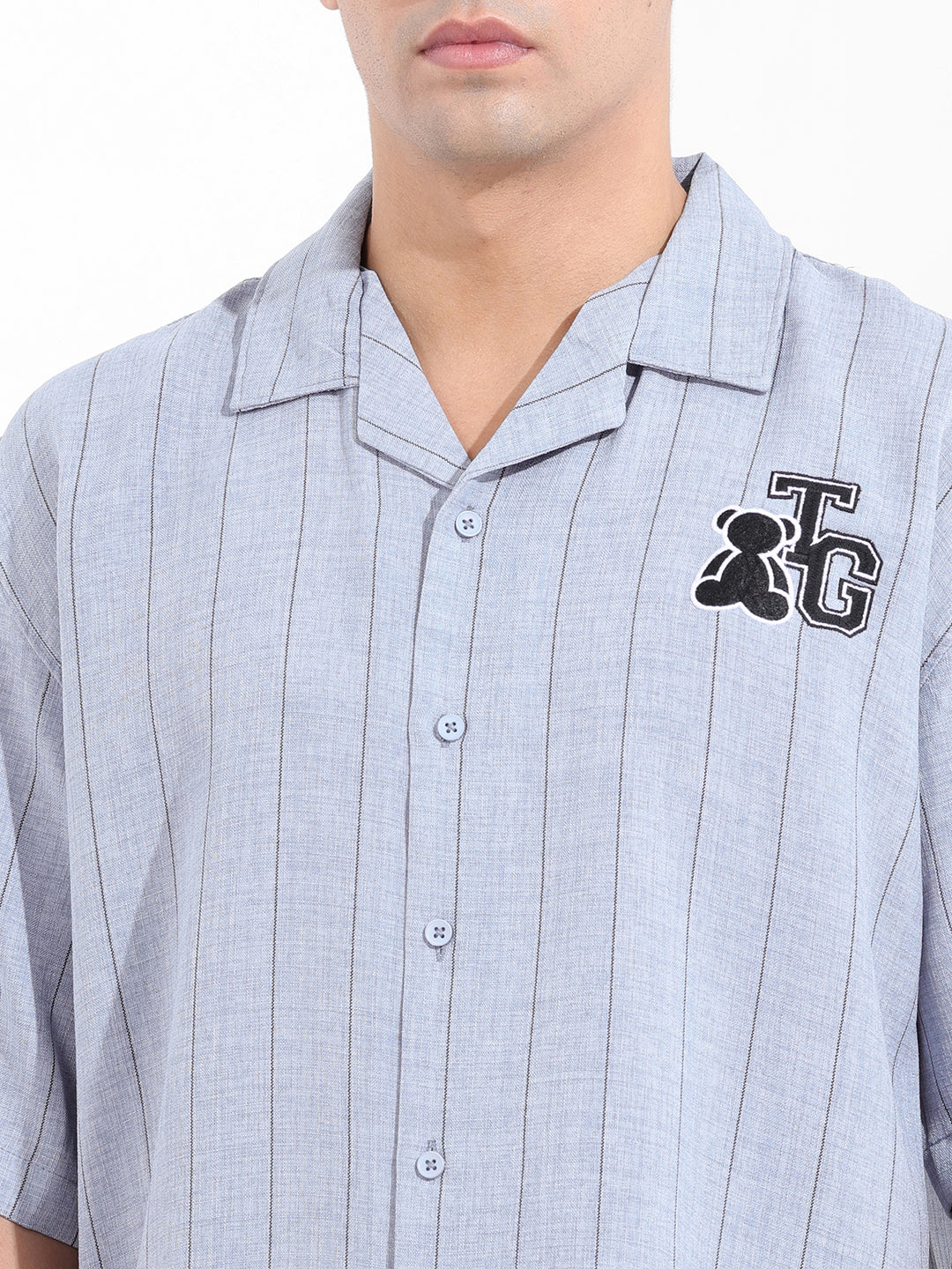 Men's Blue Boxy Fit Striped Casual Shirt