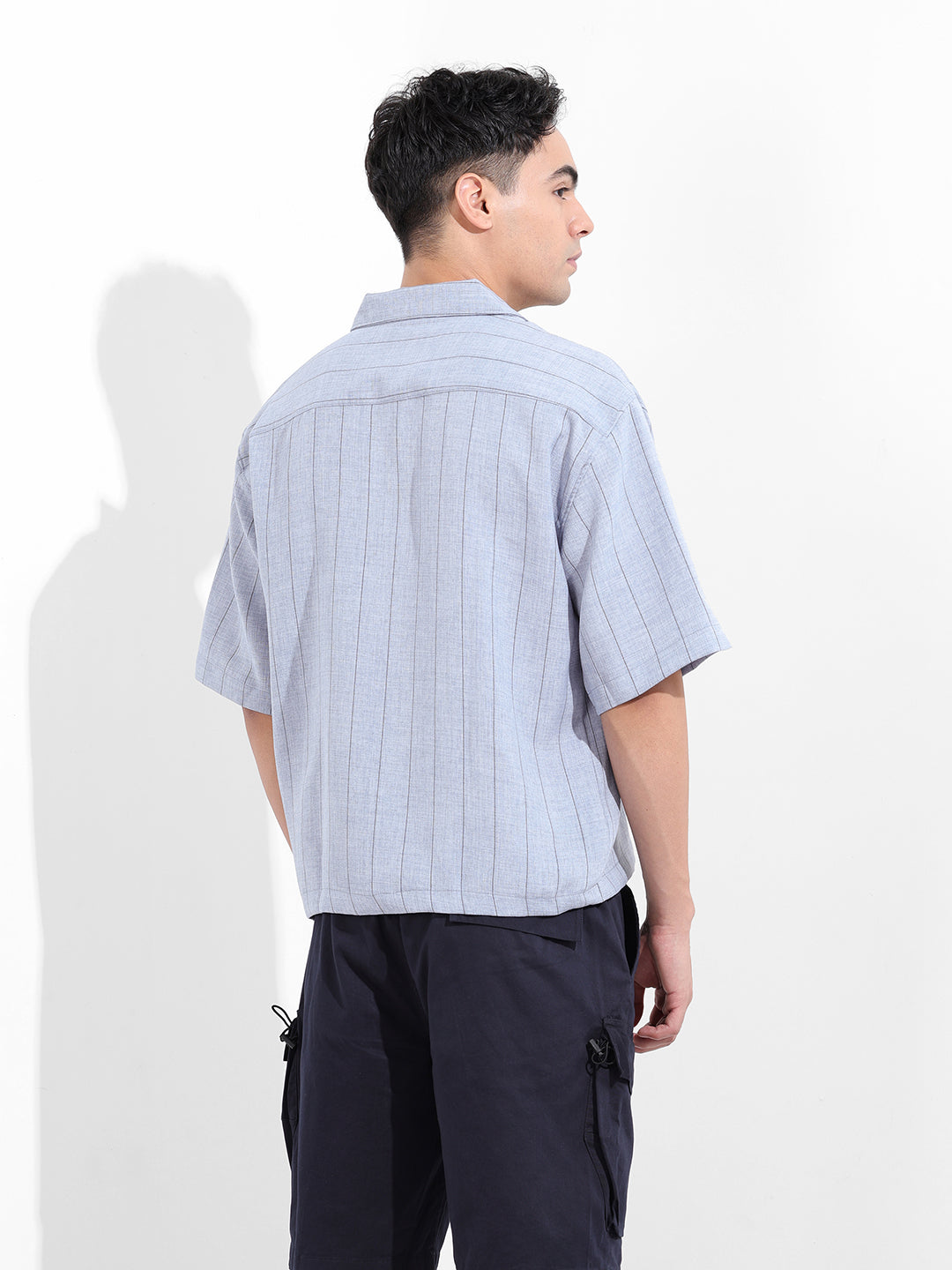 Men's Blue Boxy Fit Striped Casual Shirt