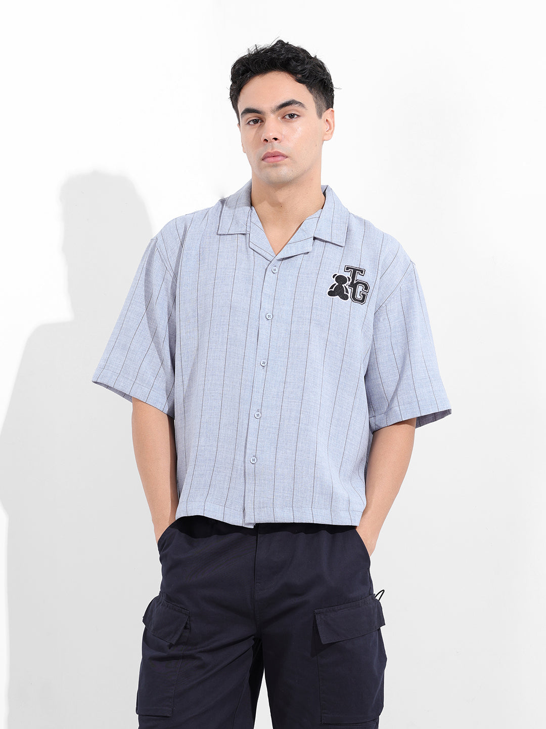 Men's Blue Boxy Fit Striped Casual Shirt