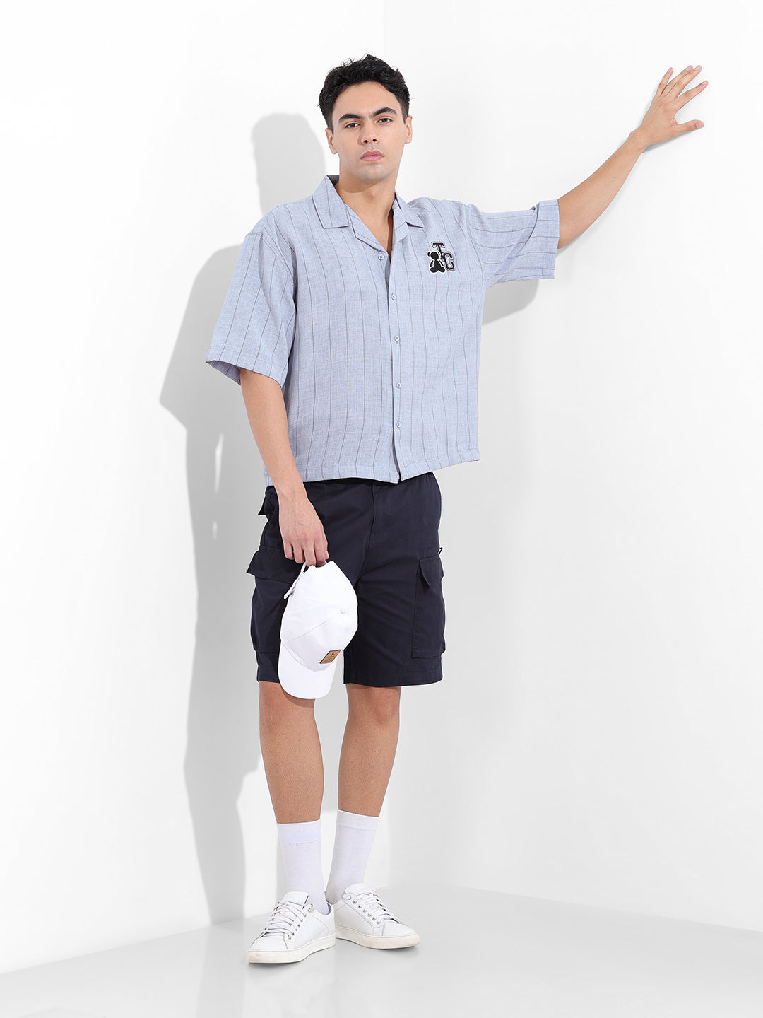 Men's Blue Boxy Fit Striped Casual Shirt