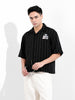 Men's Black Boxy Fit Striped Casual Shirt