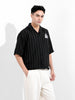 Men's Black Boxy Fit Striped Casual Shirt