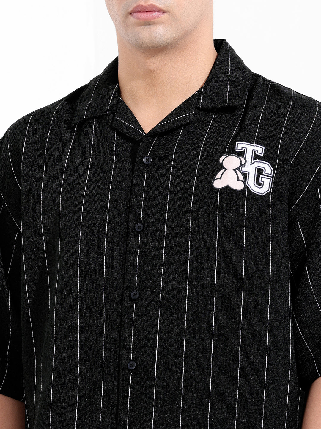 Men's Black Boxy Fit Striped Casual Shirt