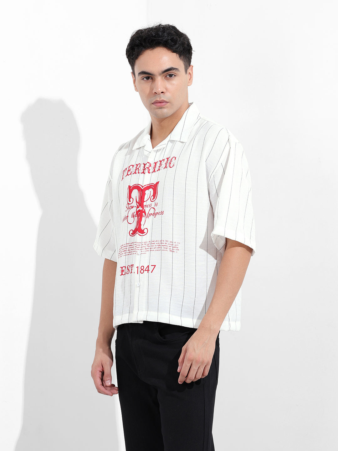 Men's White Boxy Fit Striped Casual Shirt