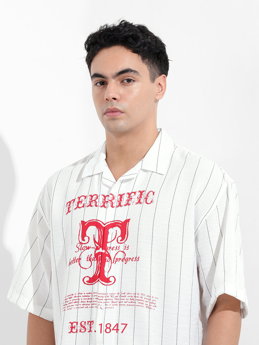 Men's White Boxy Fit Striped Casual Shirt