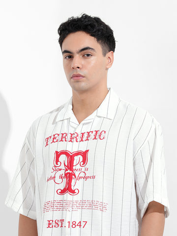 Men's White Boxy Fit Striped Casual Shirt