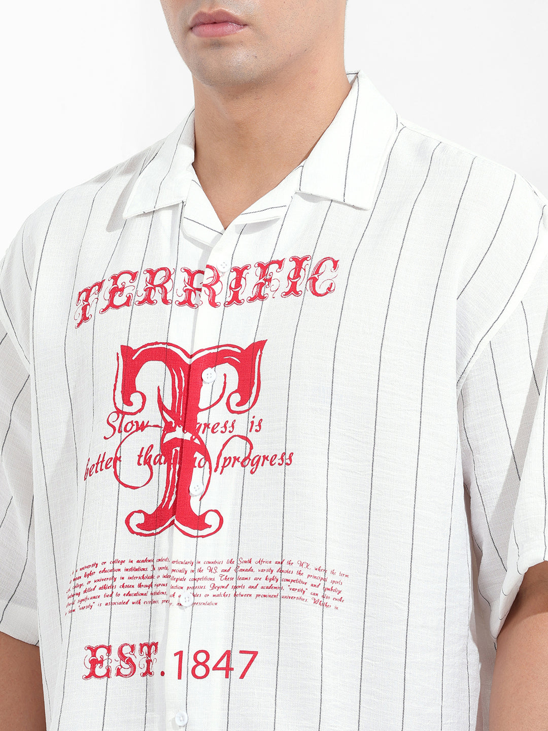 Men's White Boxy Fit Striped Casual Shirt