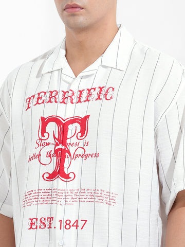 Men's White Boxy Fit Striped Casual Shirt