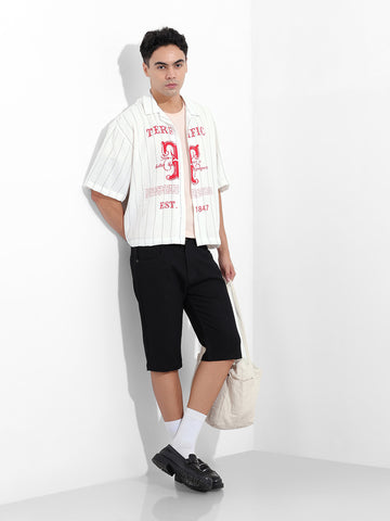 Men's White Boxy Fit Striped Casual Shirt