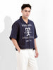 Men's Navy Blue Boxy Fit Striped Casual Shirt