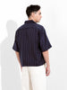 Men's Navy Blue Boxy Fit Striped Casual Shirt