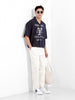 Men's Navy Blue Boxy Fit Striped Casual Shirt