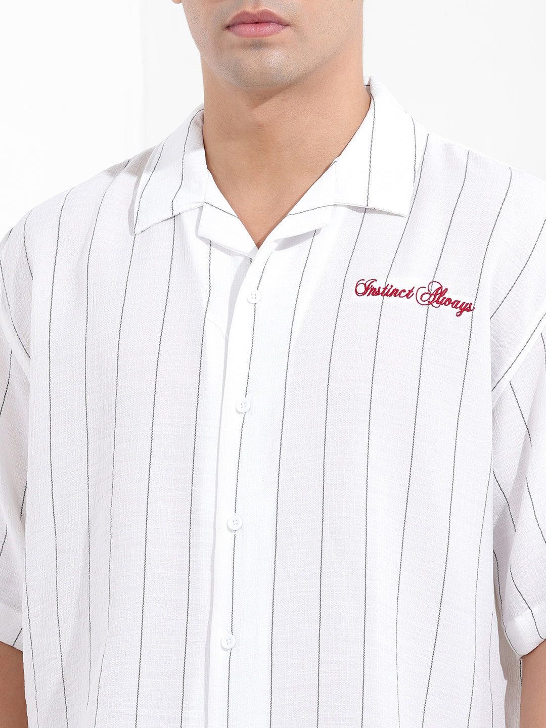 Men's White Boxy Fit Striped Casual Shirt