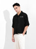 Men's Black Boxy Fit Striped Casual Shirt