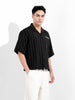 Men's Black Boxy Fit Striped Casual Shirt
