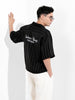 Men's Black Boxy Fit Striped Casual Shirt