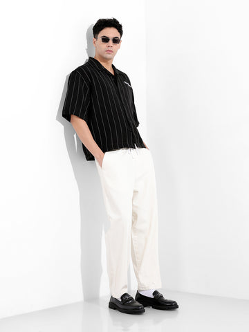 Men's Black Boxy Fit Striped Casual Shirt