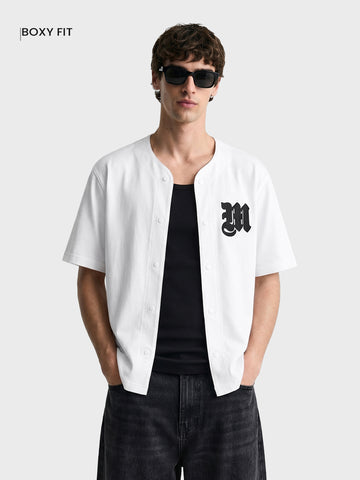 Men's White Boxy Fit Printed Street Wear Shirt