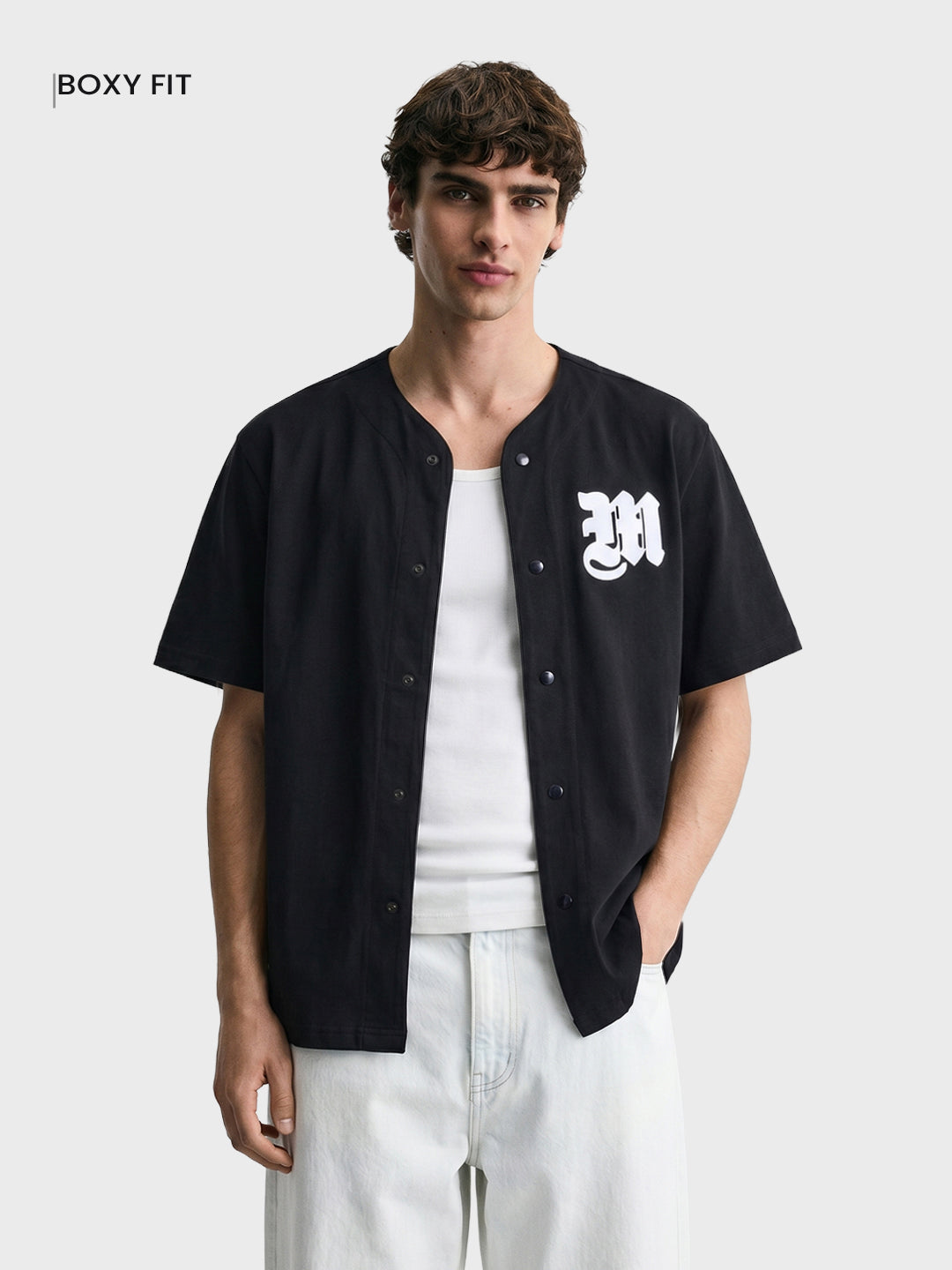 Men's Black Boxy Fit Printed Street Wear Shirt