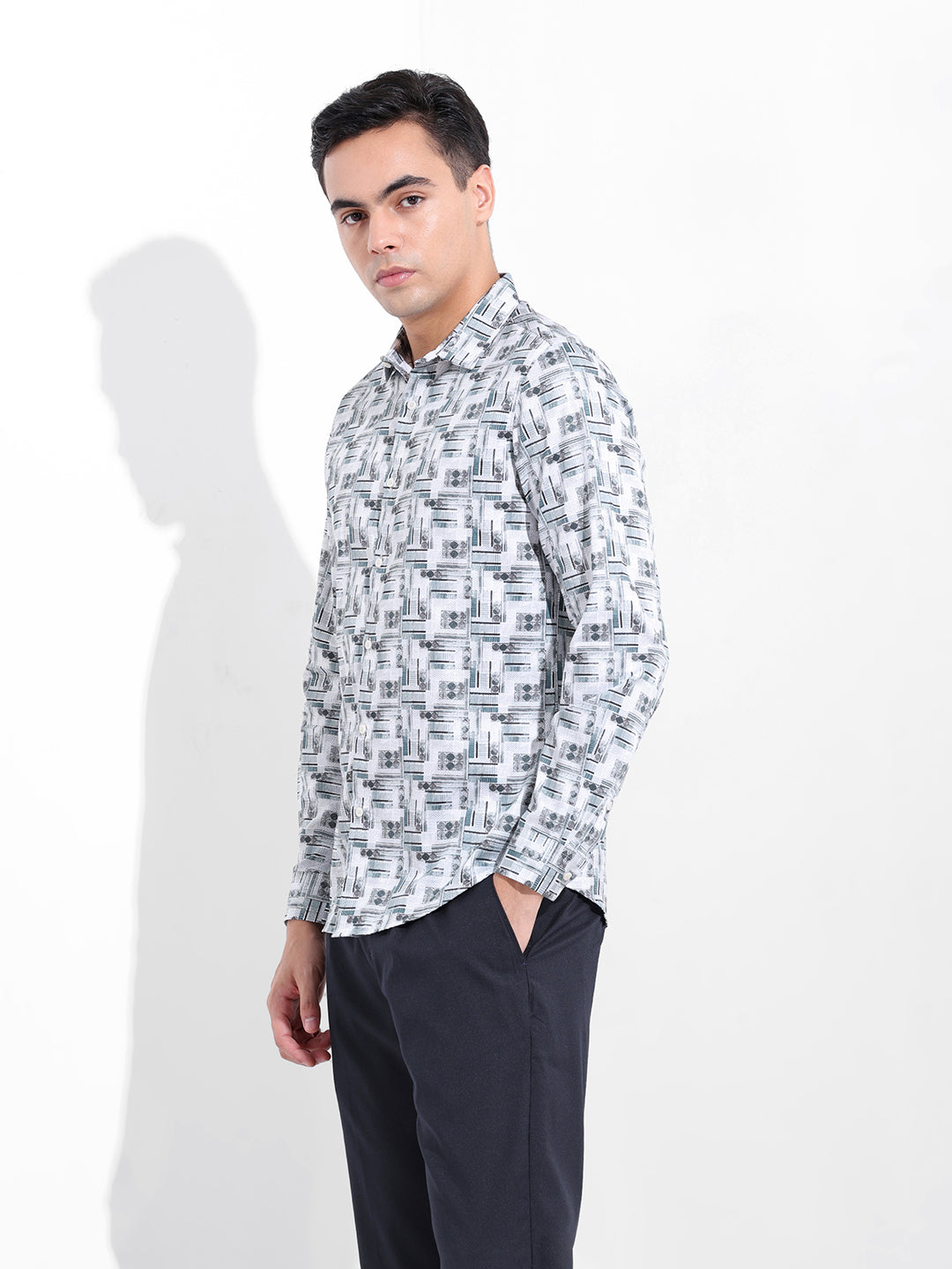Men's White Slim Fit Printed Party Wear Shirt