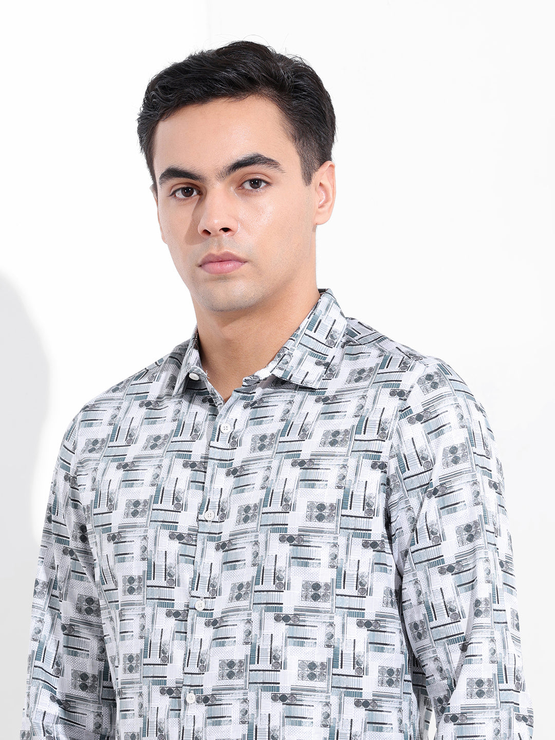 Men's White Slim Fit Printed Party Wear Shirt