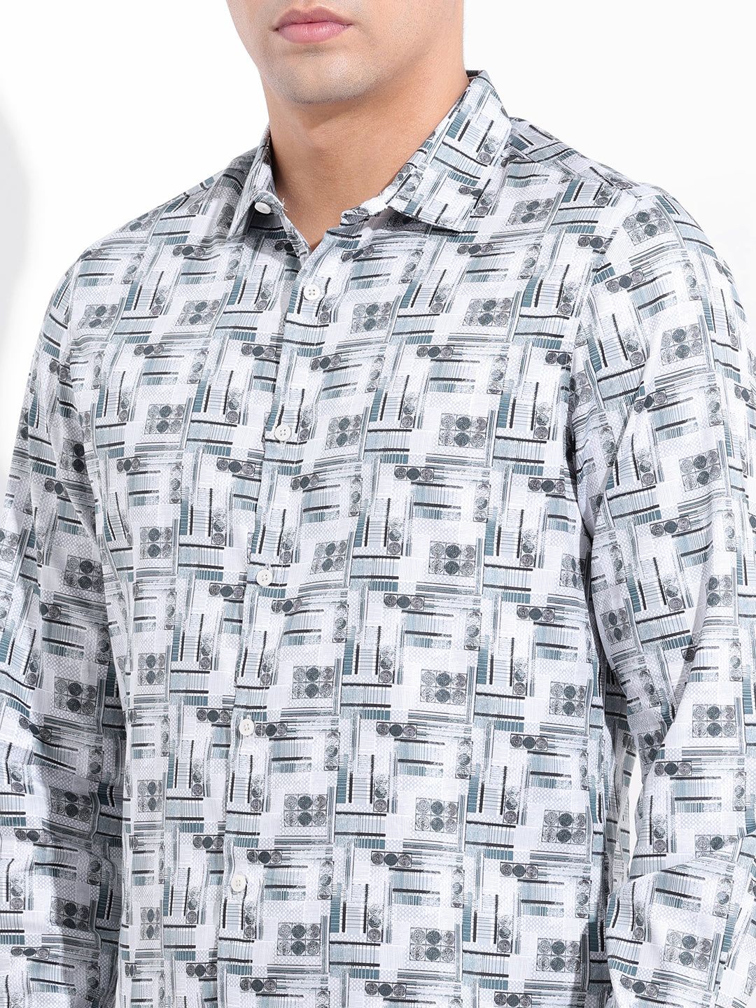 Men's White Slim Fit Printed Party Wear Shirt