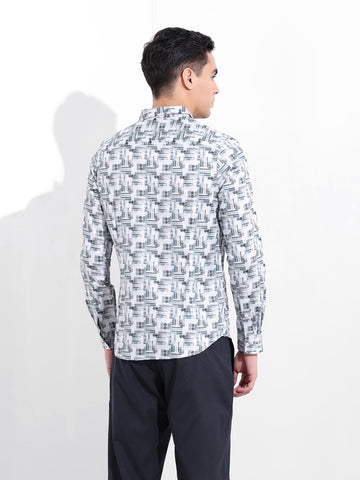 Men's White Slim Fit Printed Party Wear Shirt