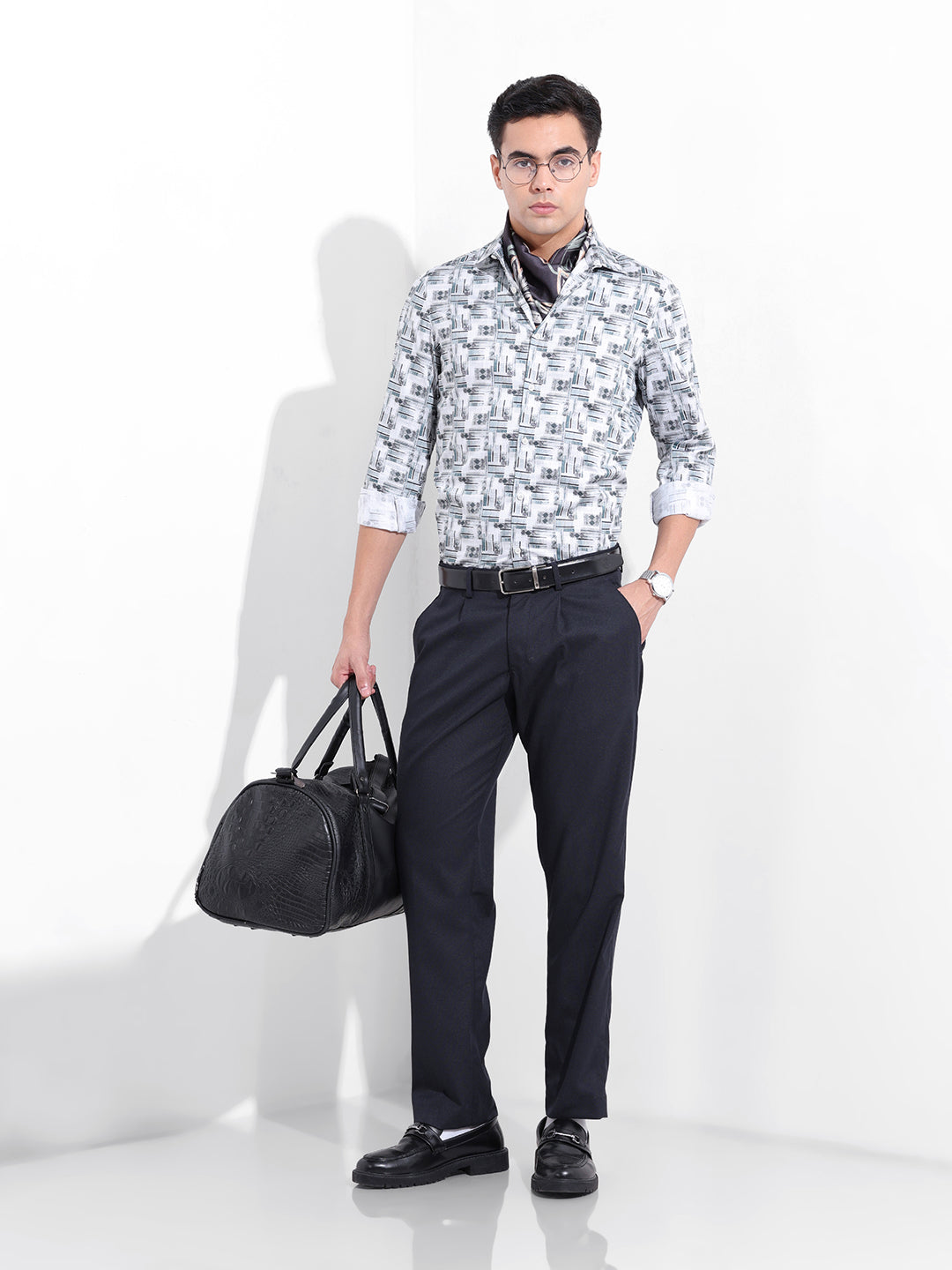 Men's White Slim Fit Printed Party Wear Shirt