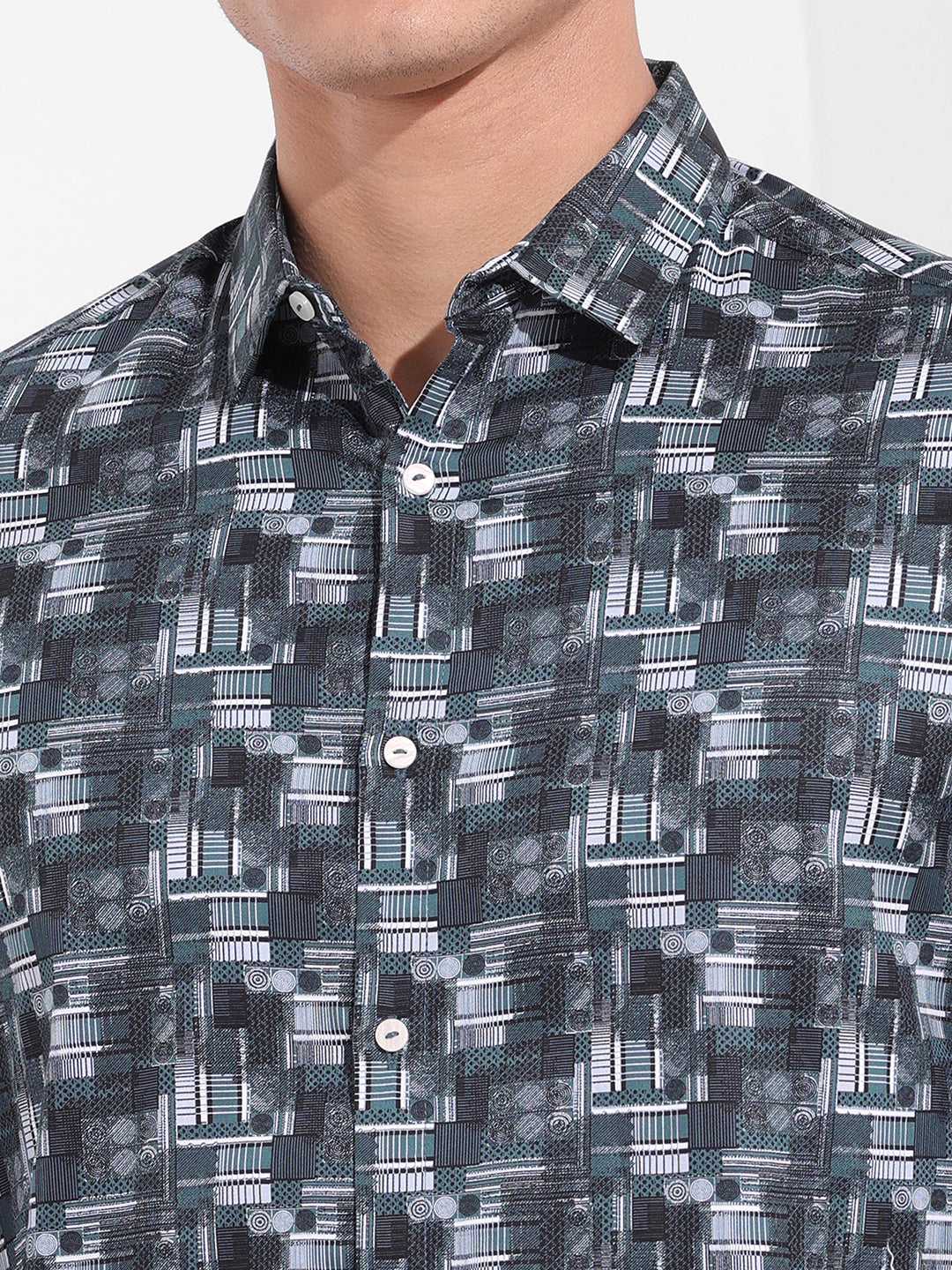 Men's Black Slim Fit Printed Party Wear Shirt