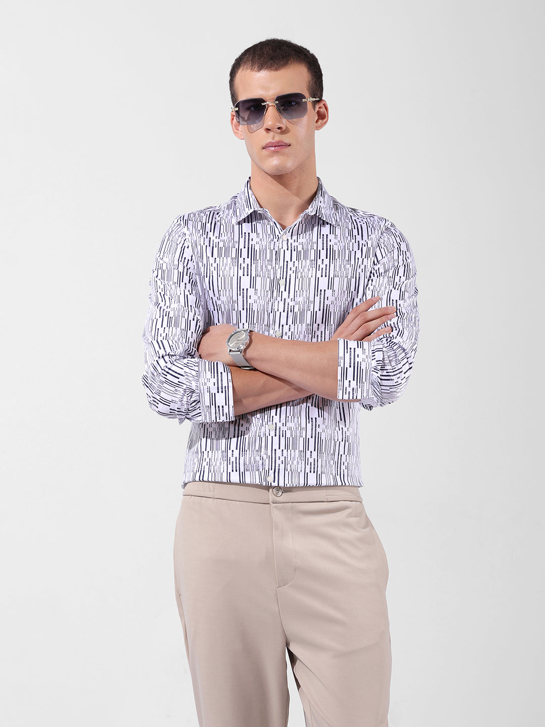 Men's White Slim Fit Printed Party Wear Shirt