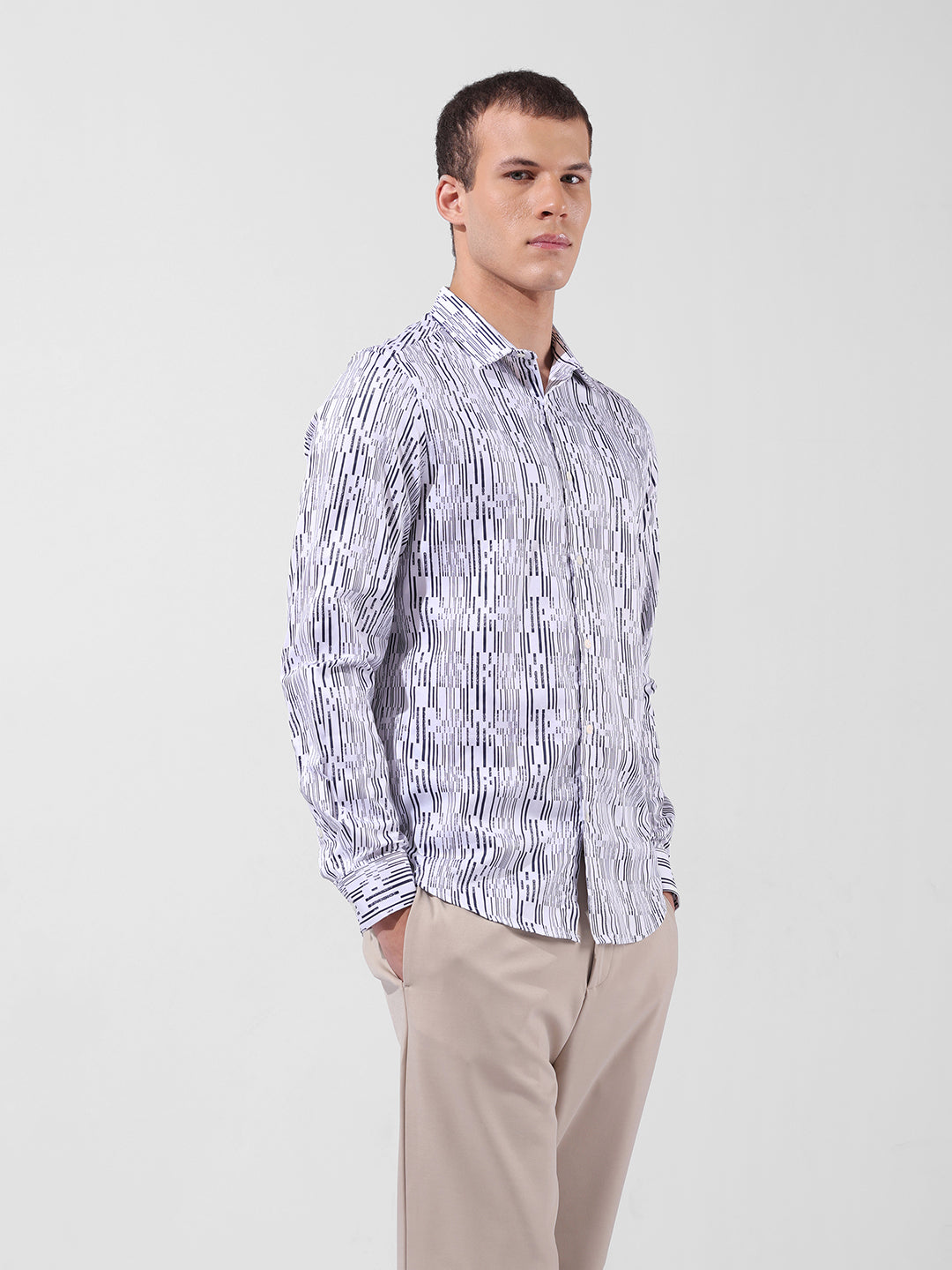 Men's White Slim Fit Printed Party Wear Shirt