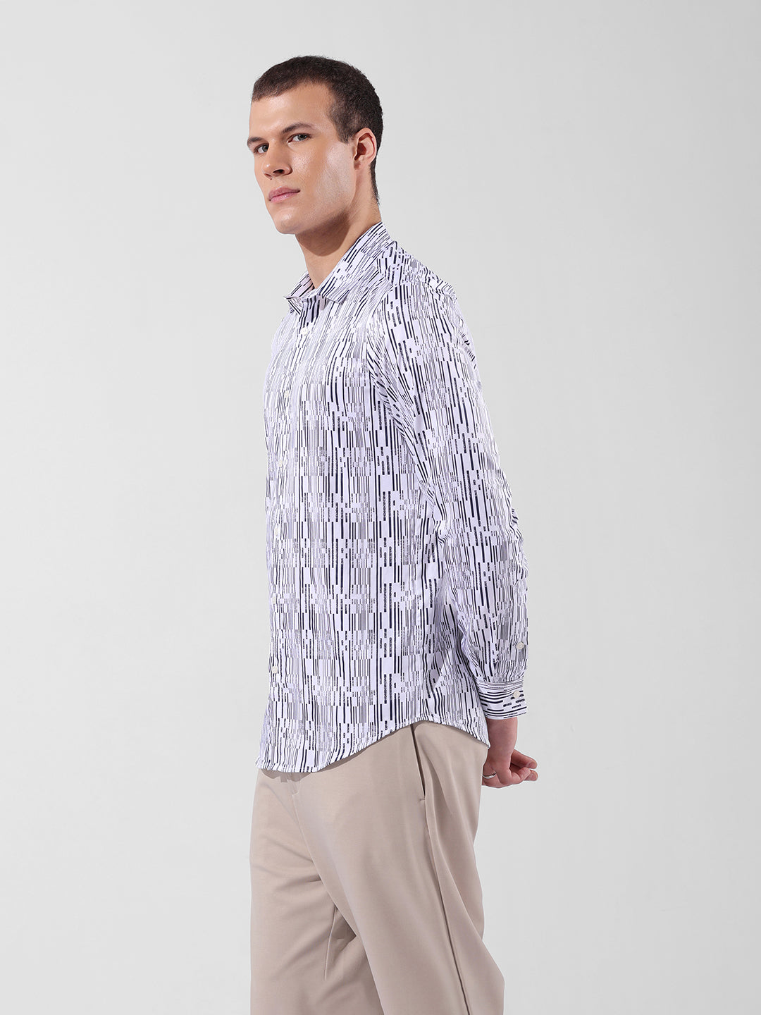 Men's White Slim Fit Printed Party Wear Shirt