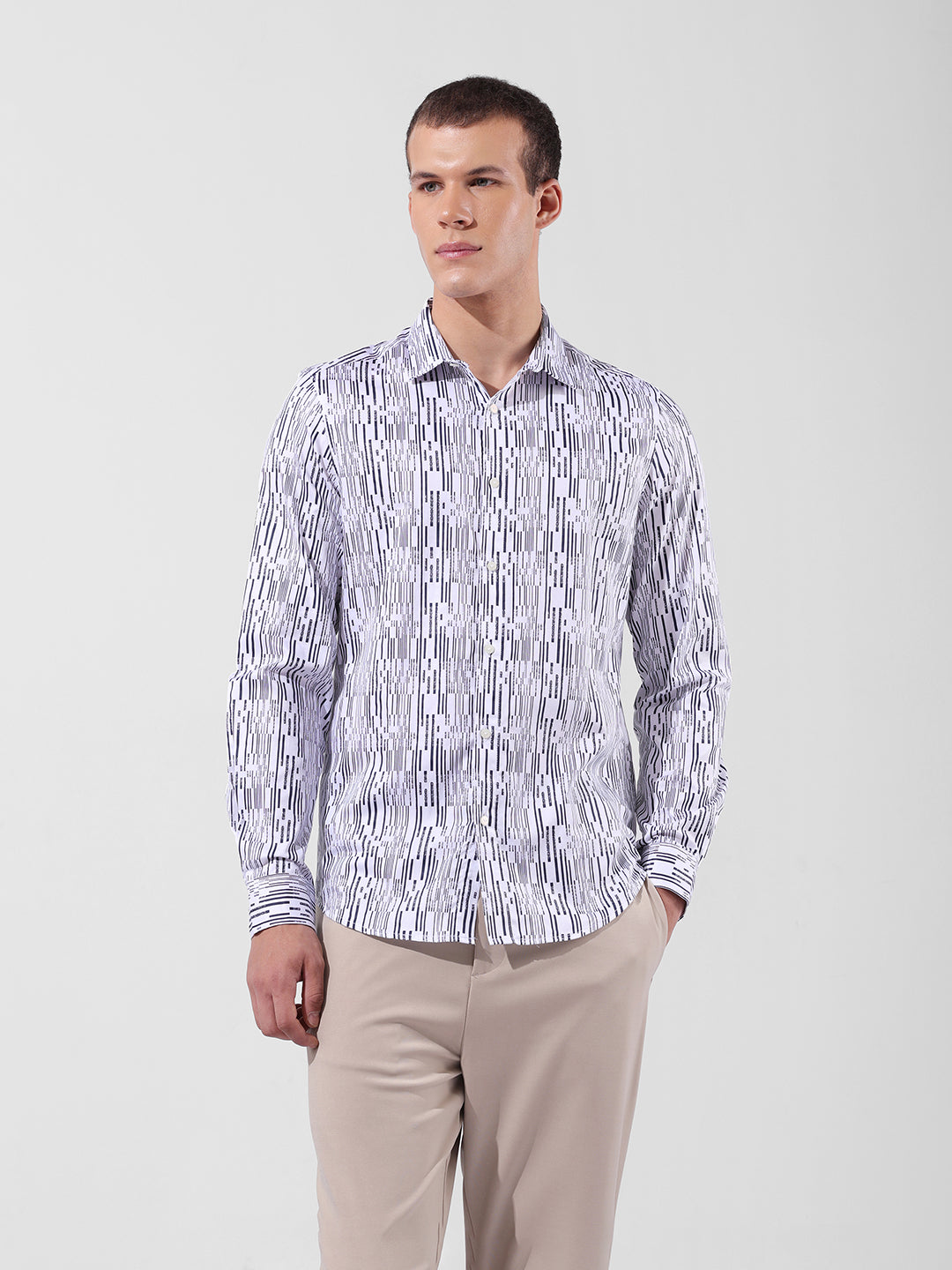 Men's White Slim Fit Printed Party Wear Shirt
