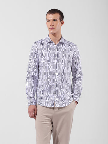 Men's White Slim Fit Printed Party Wear Shirt