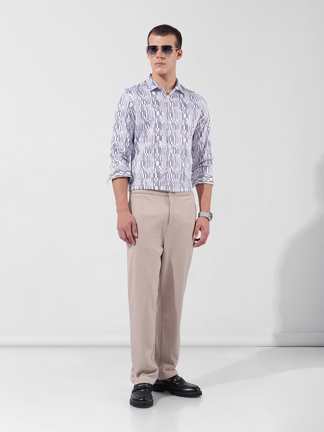 Men's White Slim Fit Printed Party Wear Shirt