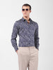 Men's Navy Blue Slim Fit Printed Party Wear Shirt