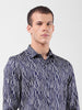 Men's Navy Blue Slim Fit Printed Party Wear Shirt