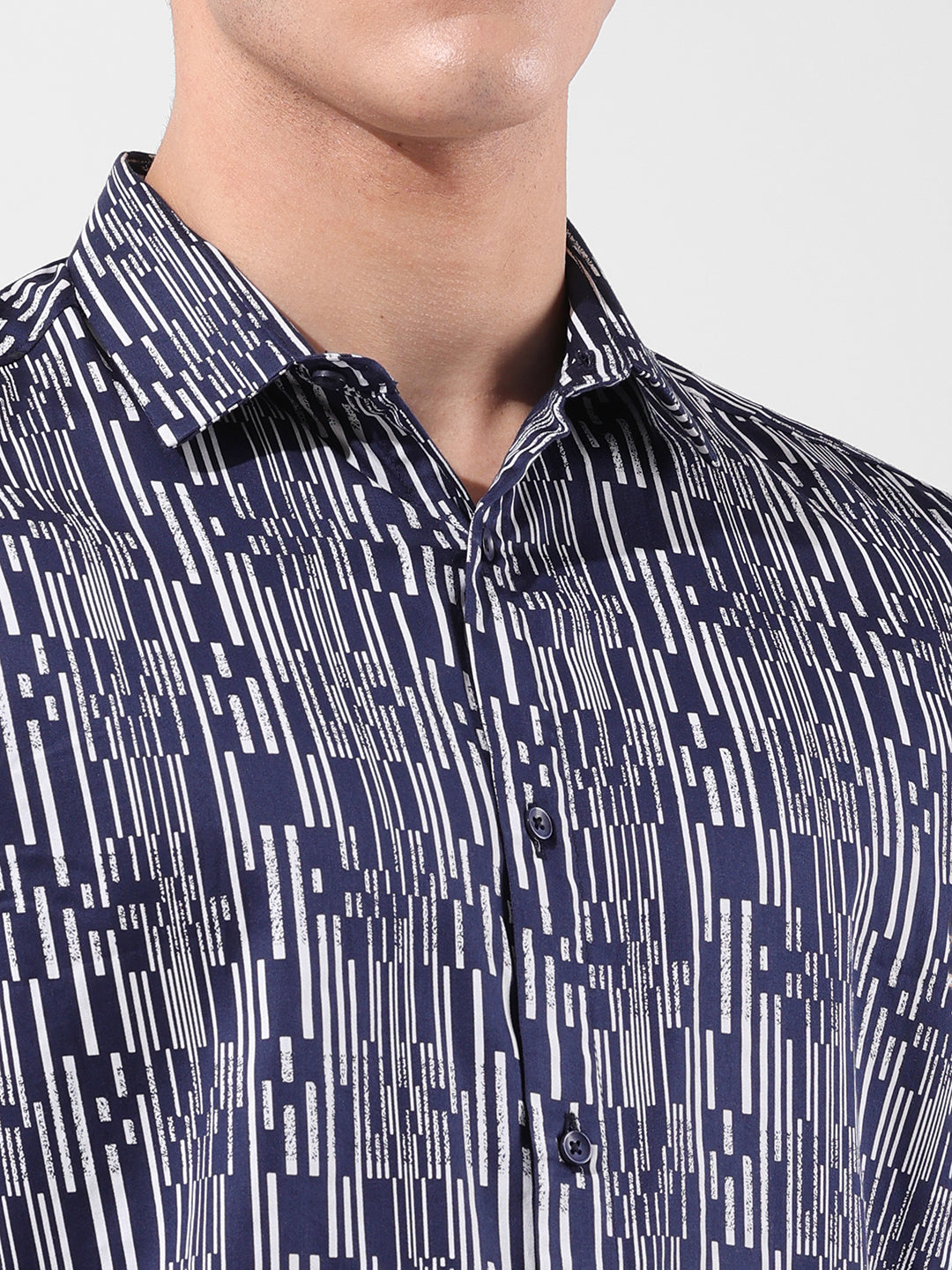 Men's Navy Blue Slim Fit Printed Party Wear Shirt