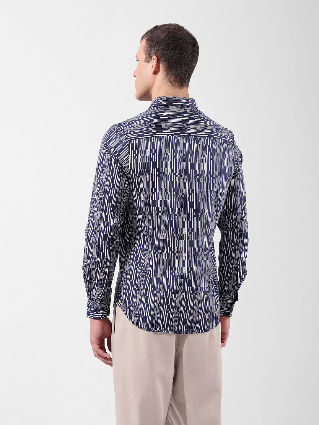 Men's Navy Blue Slim Fit Printed Party Wear Shirt
