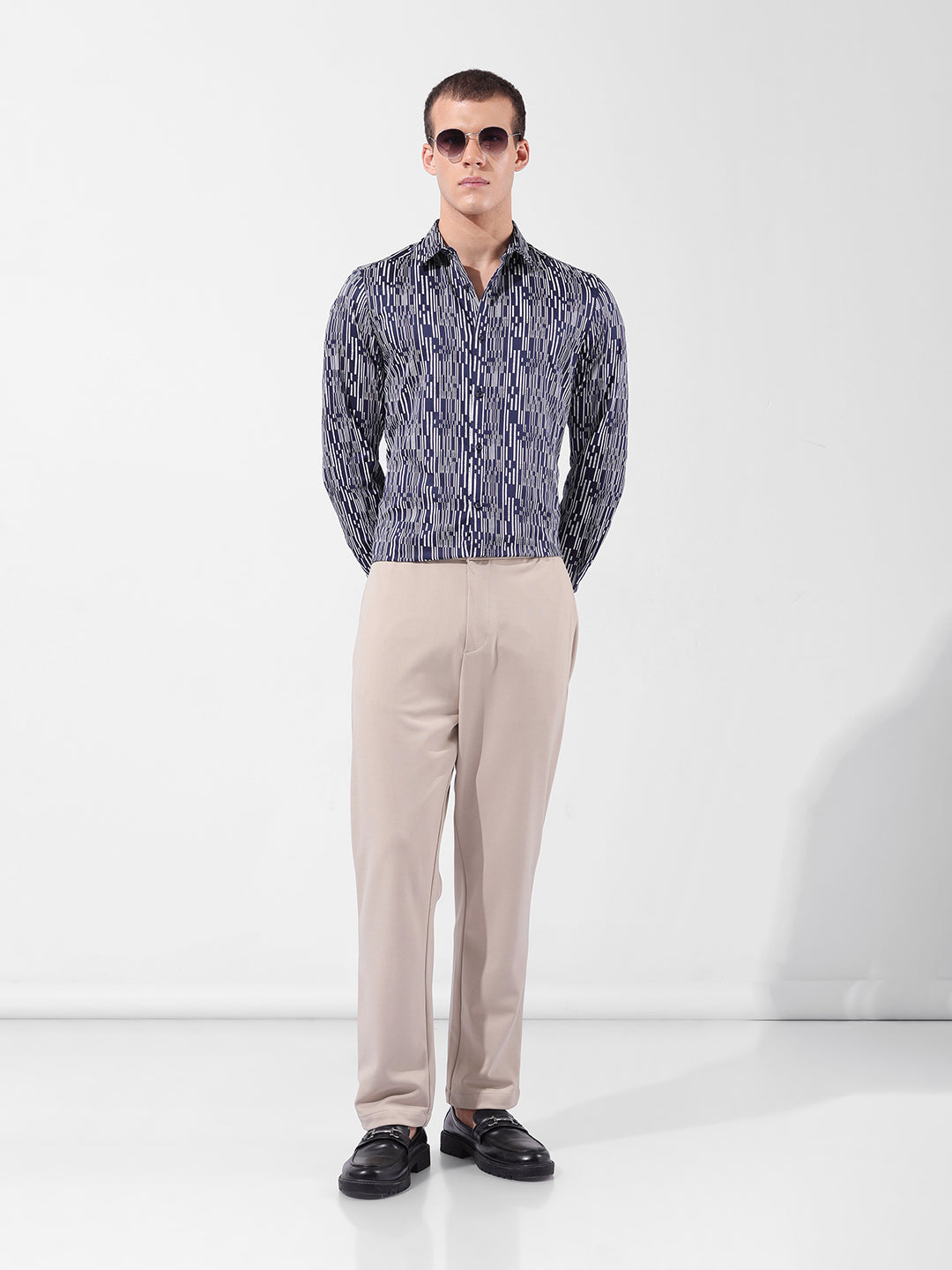 Men's Navy Blue Slim Fit Printed Party Wear Shirt